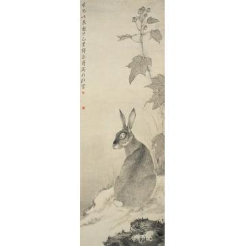 巨建伟国画动物紫兔芙蓉图字画之家