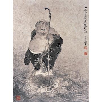 巨建伟国画人物金鲤渡江图字画之家