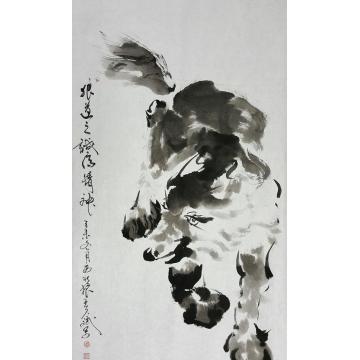 王久斌国画动物狼道之诚信精神字画之家
