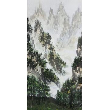王久斌国画山水黄山新绿四条屏之二字画之家