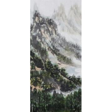 王久斌国画山水黄山新绿四条屏之三字画之家
