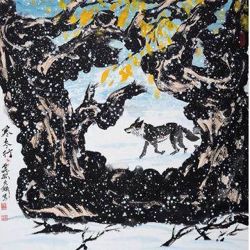 王久斌国画动物寒冬行字画之家