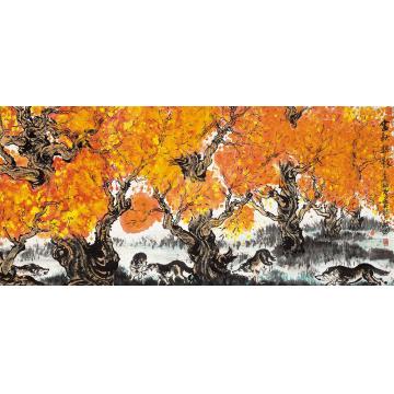 王久斌国画动物金秋狼影字画之家