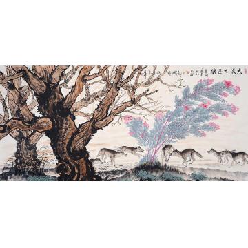 王久斌国画动物大漠七匹狼字画之家