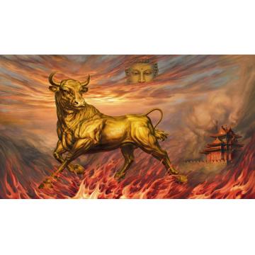 吴欢国画动物天眼下的金牛字画之家