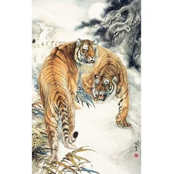 何业琦国画动物双虎图字画之家