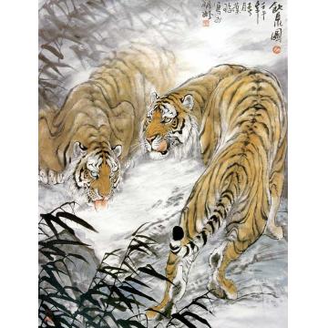何业琦国画动物饮泉图字画之家