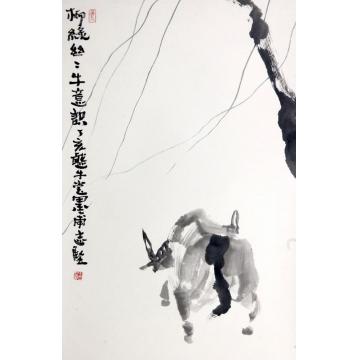 王志坚国画动物柳绿丝丝牛易识字画之家