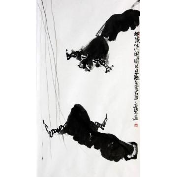 王志坚国画动物柳溪清闲图字画之家
