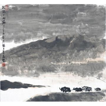 王志坚国画山水秋深深雨濛濛字画之家