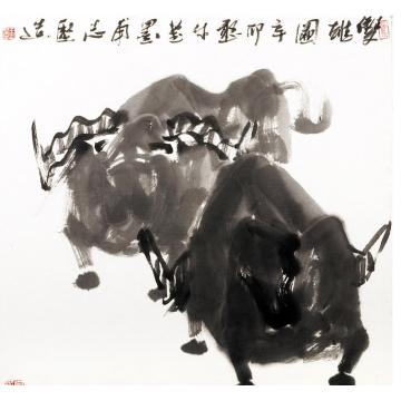 王志坚国画动物双雄图字画之家