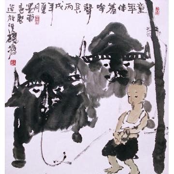 王志坚国画动物童年伴着哞声长字画之家