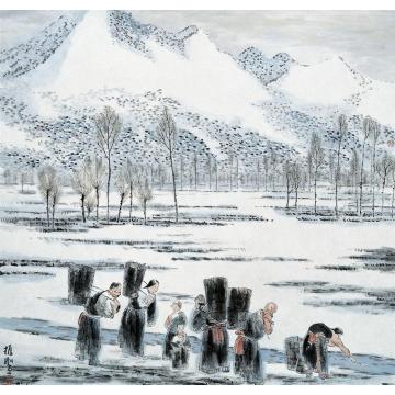 韩振刚国画人物汲水图字画之家