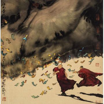 寇月朋国画人物佛光普照字画之家