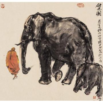 寇月朋国画动物佛光图2字画之家