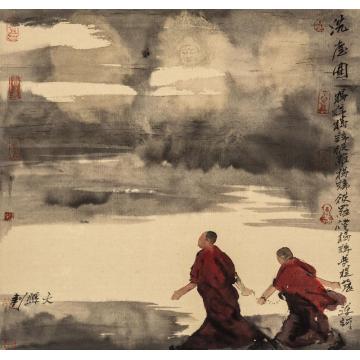 寇月朋国画人物洗尘图1字画之家