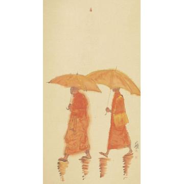 寇月朋国画人物洗尘图002字画之家