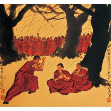 寇月朋国画人物辩经图001字画之家