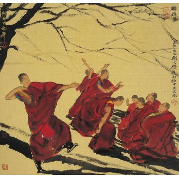 寇月朋国画人物辩经图003字画之家