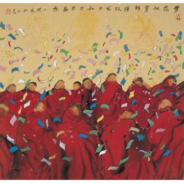 寇月朋国画人物雪花似掌难遮眼001字画之家
