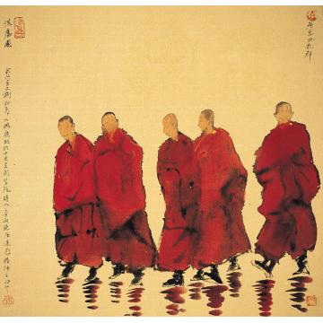 寇月朋国画人物洗尘图001字画之家