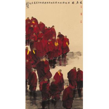 寇月朋国画人物洗尘图002字画之家