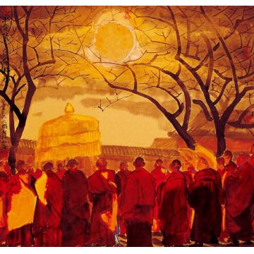寇月朋国画人物文殊菩萨降临图字画之家