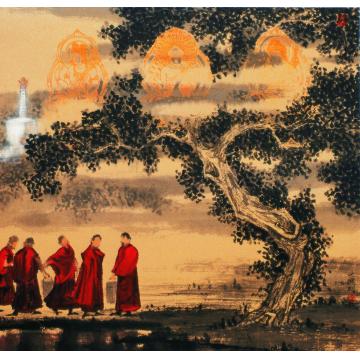 寇月朋国画人物洗尘图字画之家