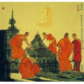 寇月朋国画人物堆沙塔字画之家