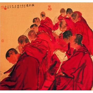 寇月朋国画人物颂经图字画之家