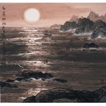 徐生华油画风景朝霞映海字画之家