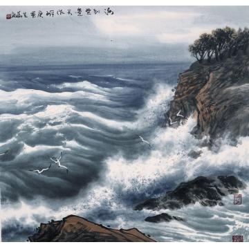 徐生华油画风景海到无边天作岸字画之家