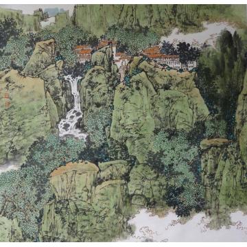 关奇国画山水青绿山水之六字画之家