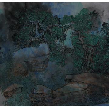 关奇油画风景青绿山水之八字画之家