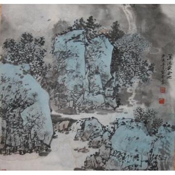 关奇国画山水溪流黄金地字画之家
