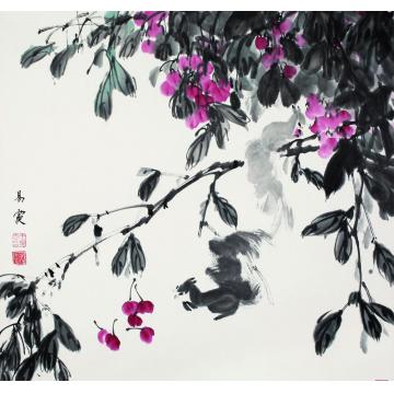 王易霓国画花鸟樱桃红了字画之家