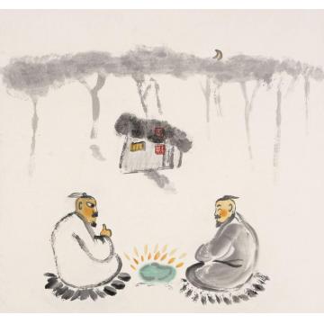 马米娜国画人物子罕不贪为宝系列四字画之家