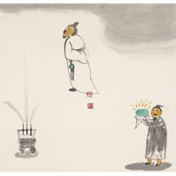 马米娜国画人物子罕不贪为宝系列五字画之家