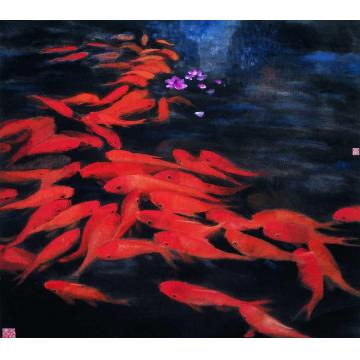 李碧霞国画动物璀璨红鲤字画之家