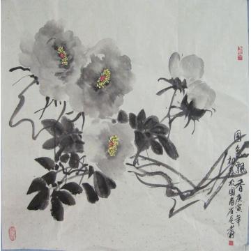 黄银松国画花鸟国色飘香字画之家