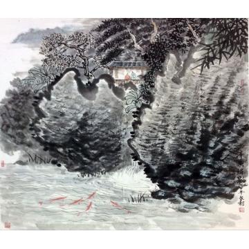 黄银松国画山水清泉鳞影字画之家