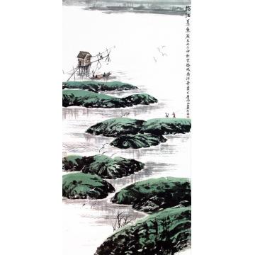 黄银松油画风景临江羡鱼字画之家