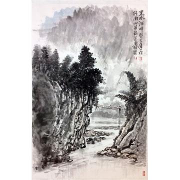 黄银松国画山水黑水河畔字画之家