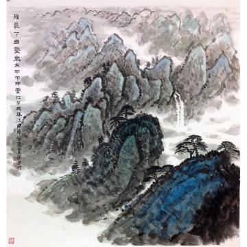 黄银松国画山水飞泉下幽壑字画之家