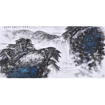 黄银松国画山水春泉鸣山谷字画之家
