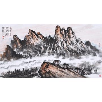 黄银松国画山水白云 喜山出字画之家