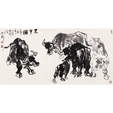 吴祖郊国画动物五牛图字画之家