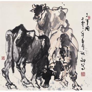 吴祖郊国画动物三牛图字画之家