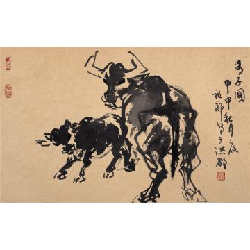 吴祖郊国画动物母子图字画之家