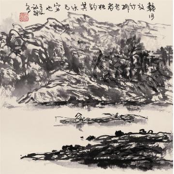 吴祖郊国画山水赣河放竹排字画之家